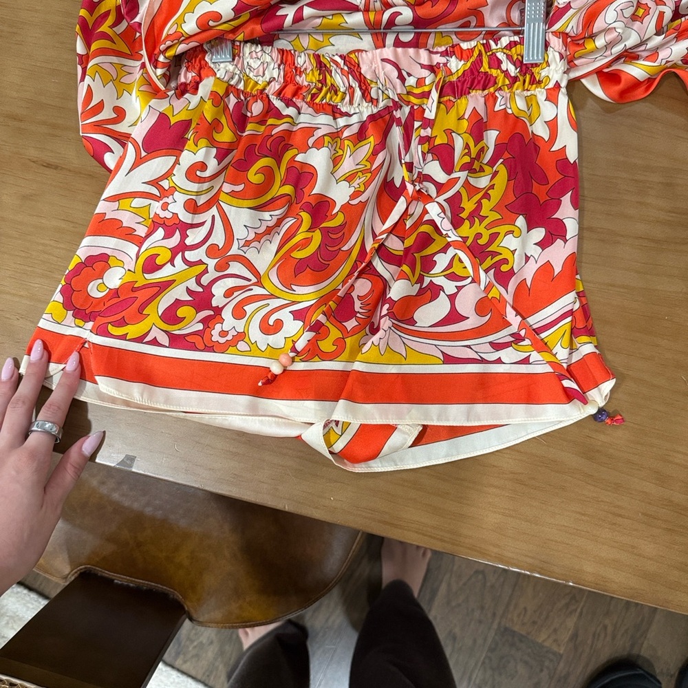 Zara Red and Orange Patterned shorts. Note matching shirt available